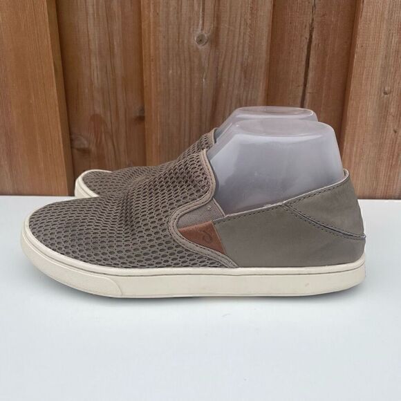 OluKai Pehuea Leather Shoes Size 8 Grey Slip On Casual Shoes Loafers - Picture 5 of 14